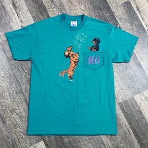 Vintage Dachshund Shirt Size Large Cyan 90s Hanes Animal Print Dog Dogs